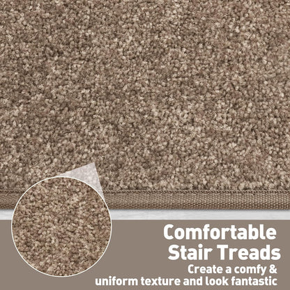 PURE ERA Bullnose Carpet Stair Treads Set Tape Free Non-Slip Indoor Stair Protectors Pet Friendly Rugs Covers Soft Skid Resistant Washable Reusable 9.5" x 30"(14 Pieces,Cream Gray)