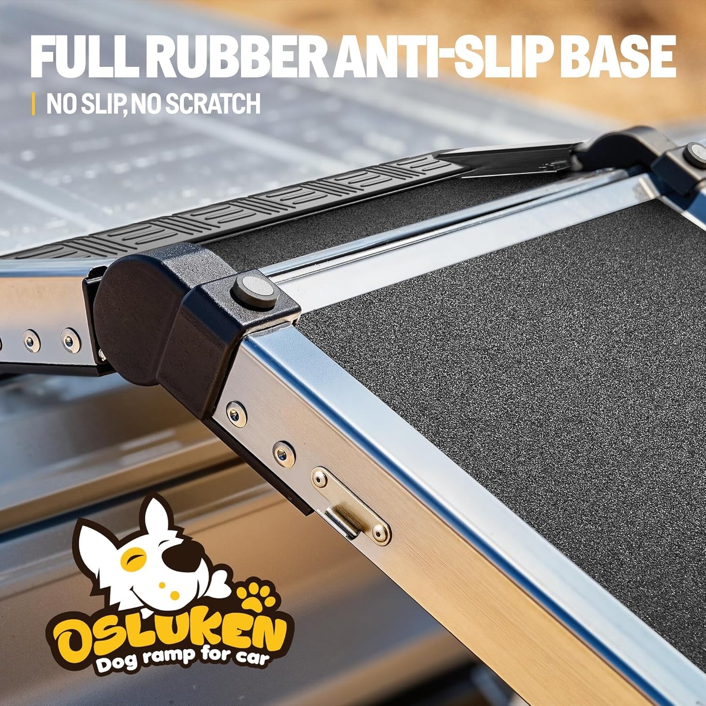 71" Aluminum Alloy Dog Ramp for Car SUV Truck Side Door, Foldable Outdoor Pet Ramp with Heavy Duty Steel Hinges, Non-Slip Traction Surface, Sturdy Ramp for Large Dogs Up to 200 LBS