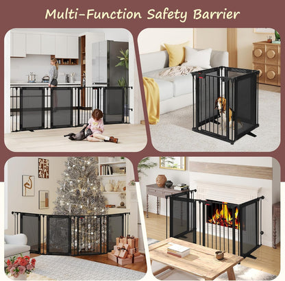 Freestanding Dog Gate, 100" Extra Wide Pet Gate with Auto-Close Door, Foldable Grip-Resistant Dog Fence for Indoor/Outdoor, 29" Tall Pet Barrier for Stairs/Doorways/Fireplace (4 Panels, Black)