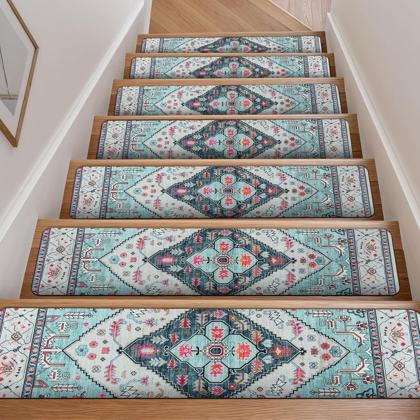 OJIA Non-Slip Carpet Stair Treads for Wooden Steps Set of 15, 30''X8'' Indoor Runner Resistant Rugs Rubber Safety Mats for Dogs, Kids & Elders, Stairway Grip