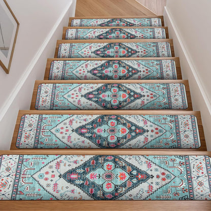 OJIA Non-Slip Carpet Stair Treads for Wooden Steps Set of 15, 30''X8'' Indoor Runner Resistant Rugs Rubber Safety Mats for Dogs, Kids & Elders, Stairway Grip