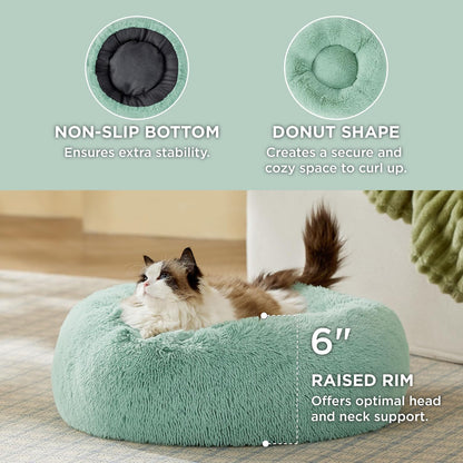Bedsure Calming Dog Bed Medium Size Dog - Donut Washable Medium Pet Bed, 30 inches Anti-Slip Round Fluffy Plush Faux Fur Cat Bed, Fits up to 45 lbs Pets, Camel