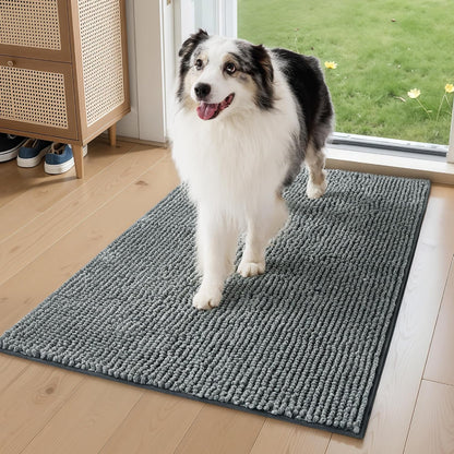 Bedsure Dog Door Mat for Muddy Paws, High-Low Absorbent Chenille Indoor Entrance Mud Dirt Trapper Soak-Stopper, Machine Washable Non-Slip Entryway Rug for Pets, 30"x19" Grey