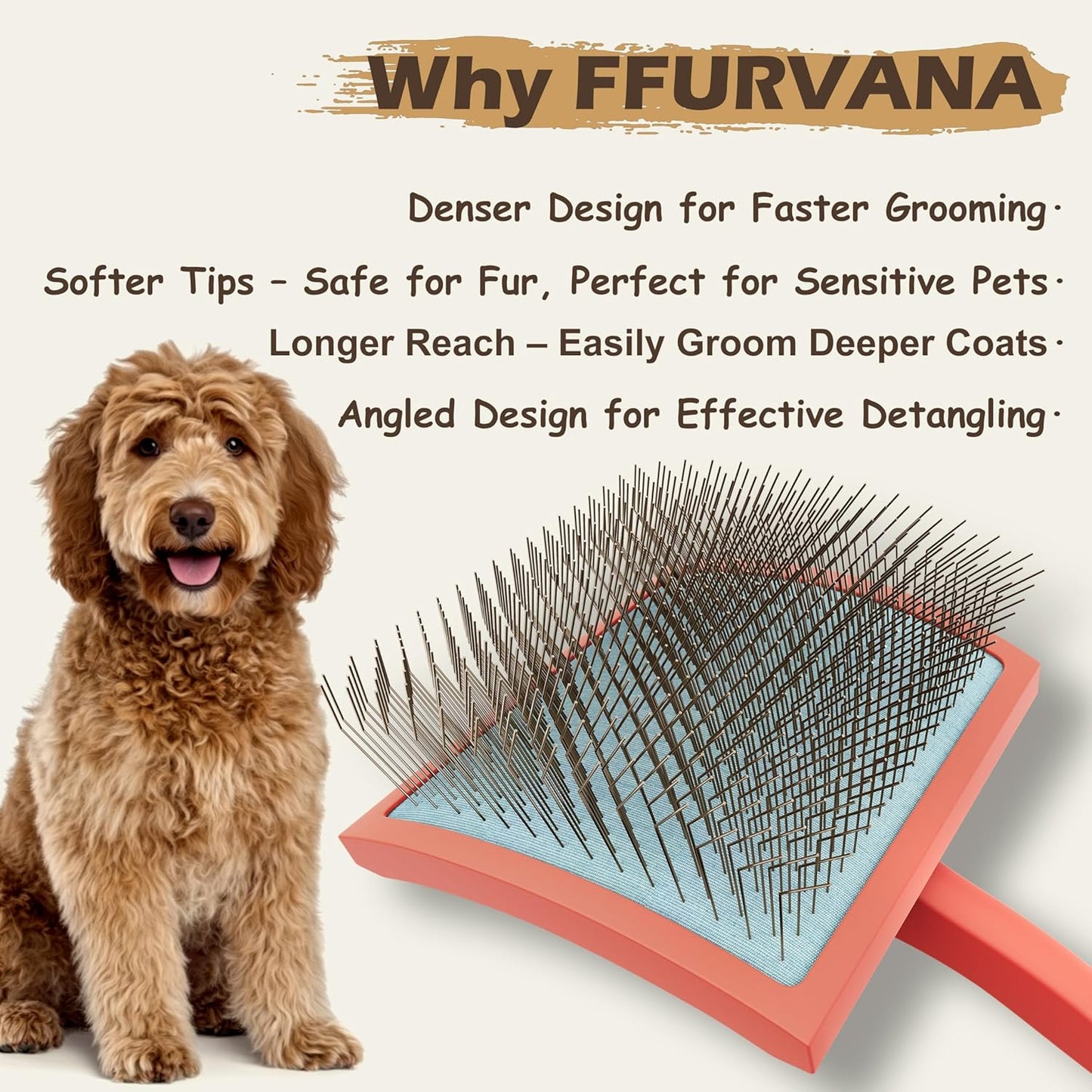 Slicker Brush for Dogs, for Golden Doodles with Long Hair, for Large Pet Dogs, Grooming Pet Hair, Cream White(Large)