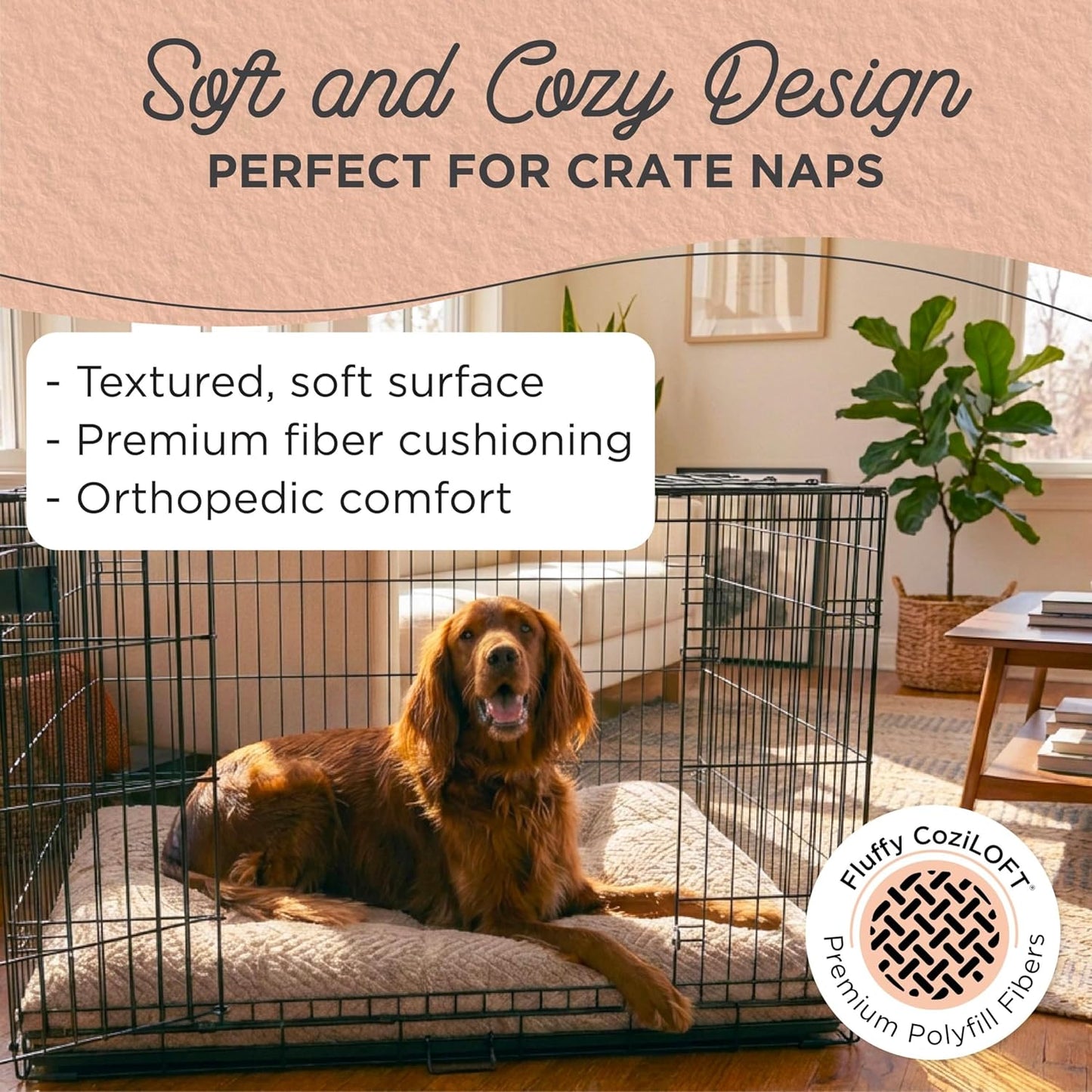 Best Friends by Sheri Comfy Crate Sleeper Mat – Plush Low-Pile Dog Bed, 42" x 28", XL & XXL Crates, Up to 100 lb Dogs, Machine Washable, Cross Section Pattern, Mushroom