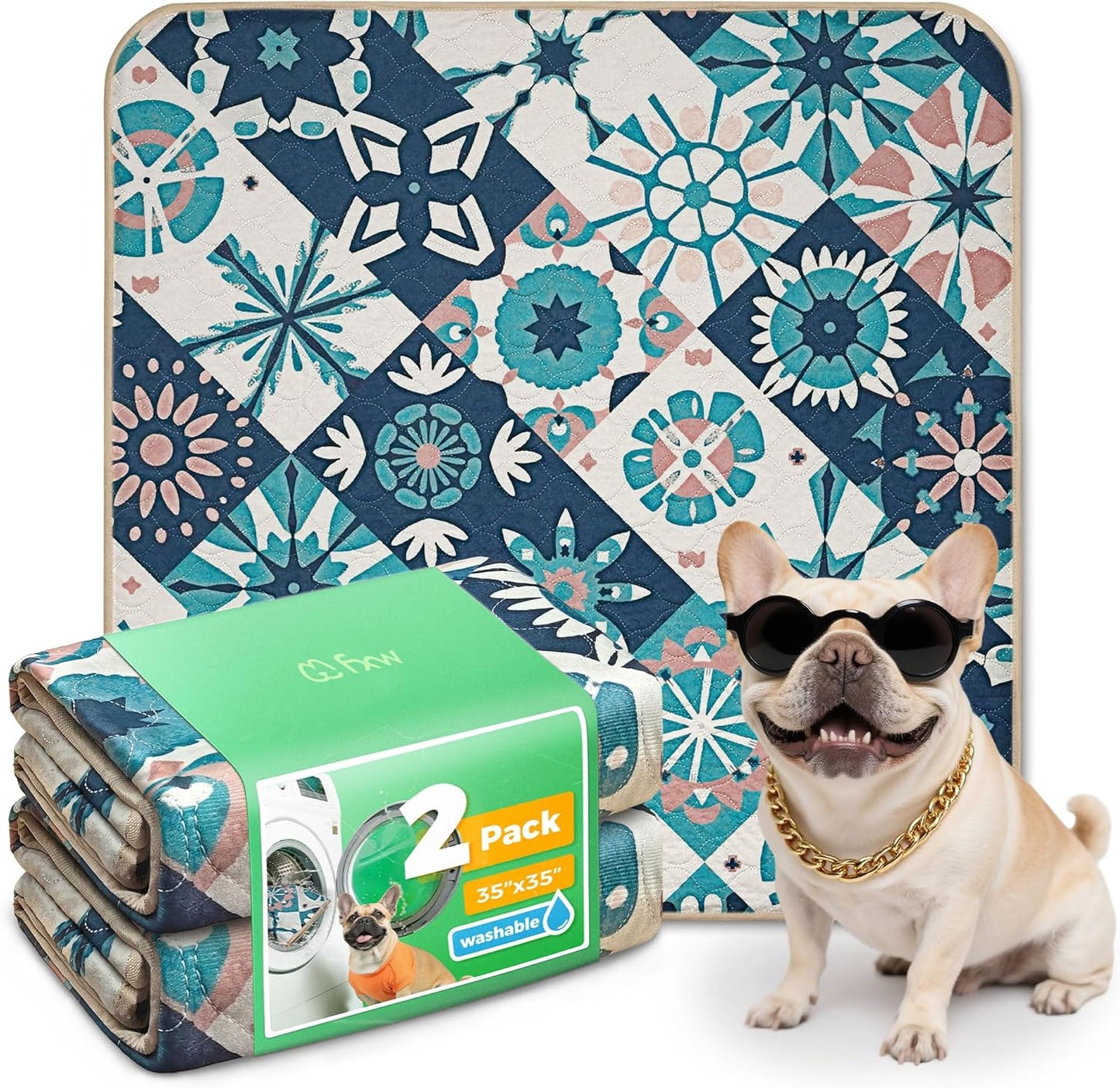 FXW Washable Pee Pads for Dogs, Puppy Pads with Super Absorbent, Specifically Designed for FXW Rollick/Homeplus 24inch 6 Panels Dog Playpen, 39" x 63" Rectangle, Khaki, 1 Pack