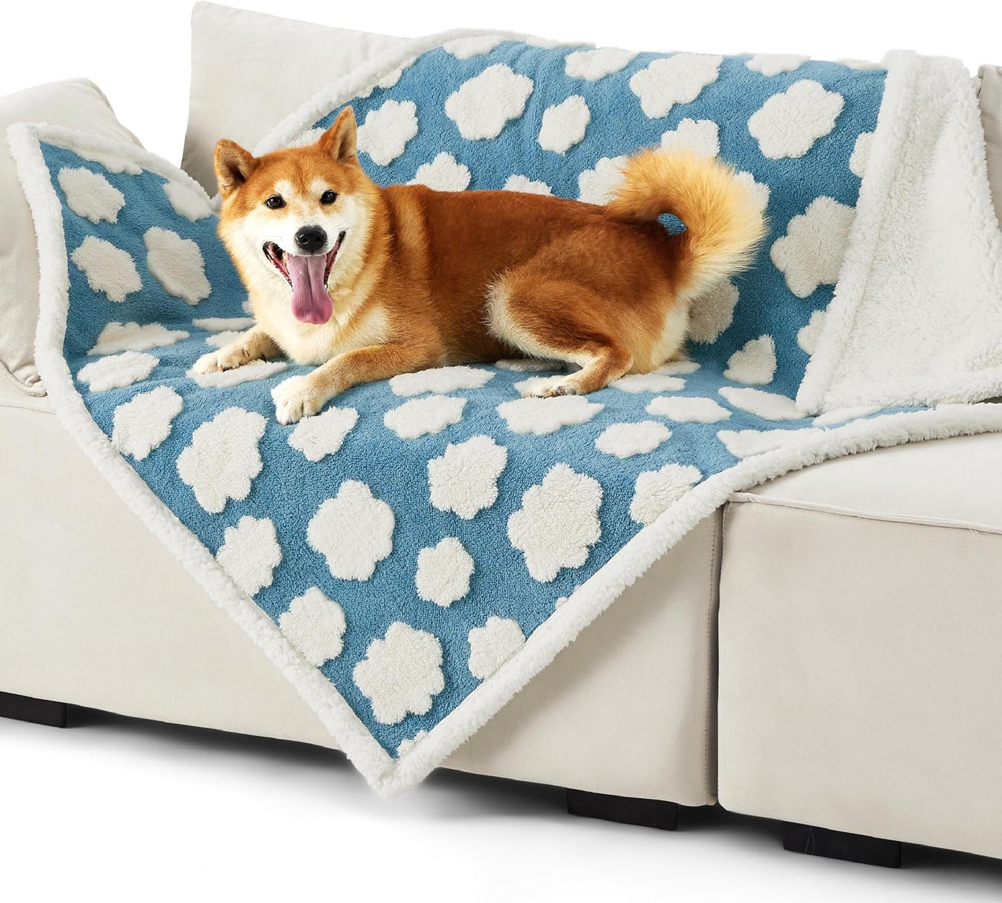 LE SURE Waterproof Dog Blanket for Large Dogs - Washable Double Sided Dog Blankets with Warm Jacquard Shag and Soft Sherpa Fleece, Pet Cat Blanket for Couch Protection, 3D Textured Cloud, Green