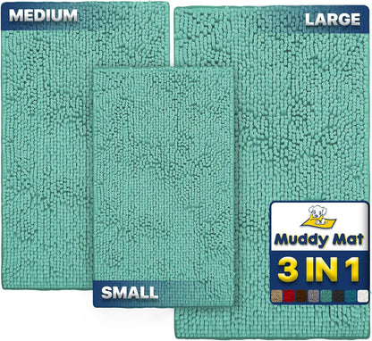 Muddy Mat® Pack of 3 Highly Absorbent Microfiber Dog Door Mat and Pet Rug, Non Slip Thick Washable Area Mat Soft Chenille for Kitchen Bathroom Bedroom and Outdoor - Beige Small, Medium & Large