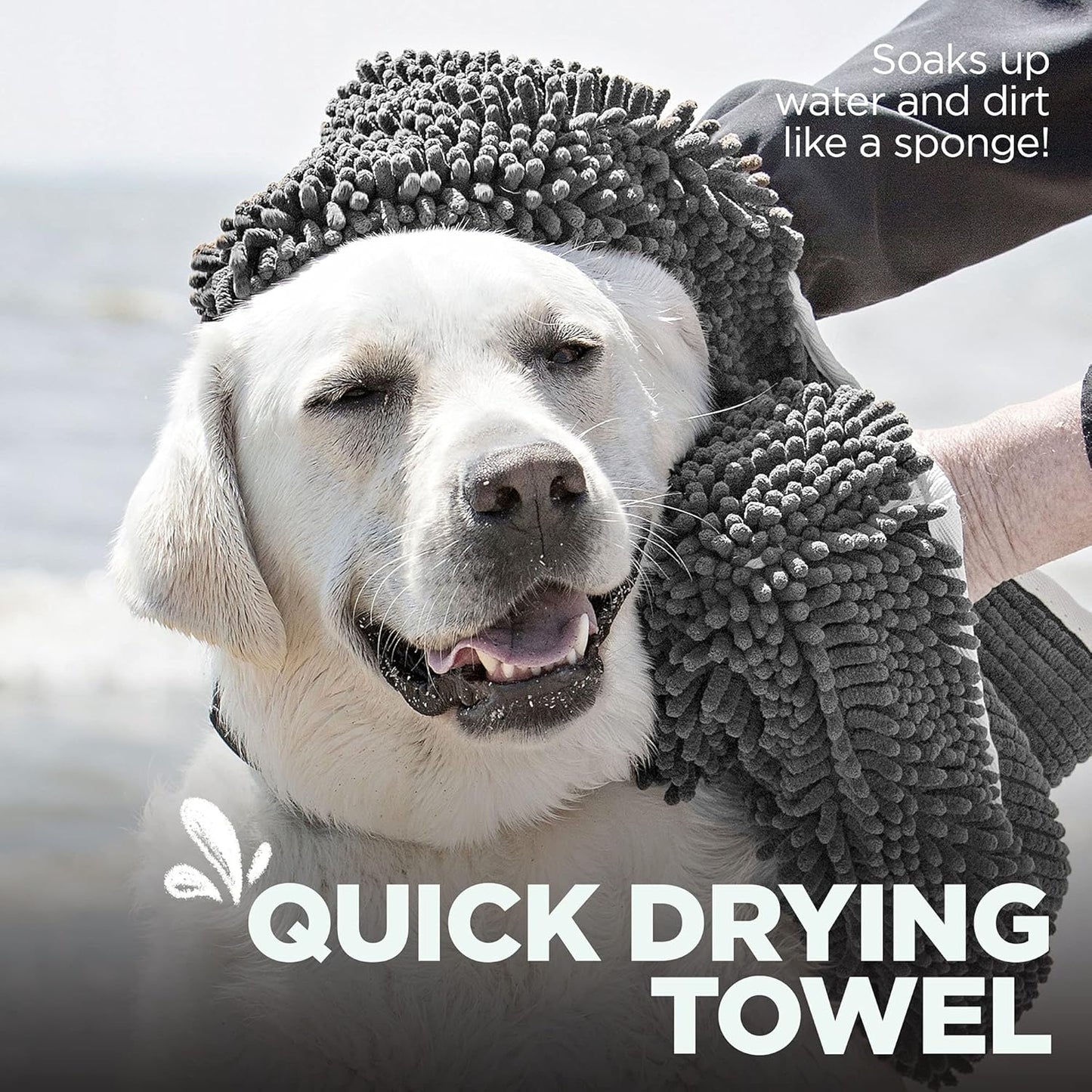 Soggy Doggy Super Shammy Dog Towel – Absorbent Microfiber Chenille Pet Towel for Drying Wet Dogs, Paws, Quick Dry Dog Shammy with Hand Pockets, Machine Washable – Chocolate/Oatmeal Trim, 31” x 14”