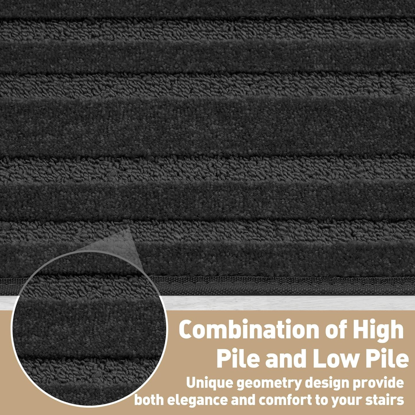 PURE ERA Bullnose Carpet Stair Treads Set Tape Free Non-Slip Indoor Stair Protectors Pet Friendly Rugs Covers Soft Skid Resistant Washable Reusable 9.5" x 30"(14 Pieces,Cream Gray)