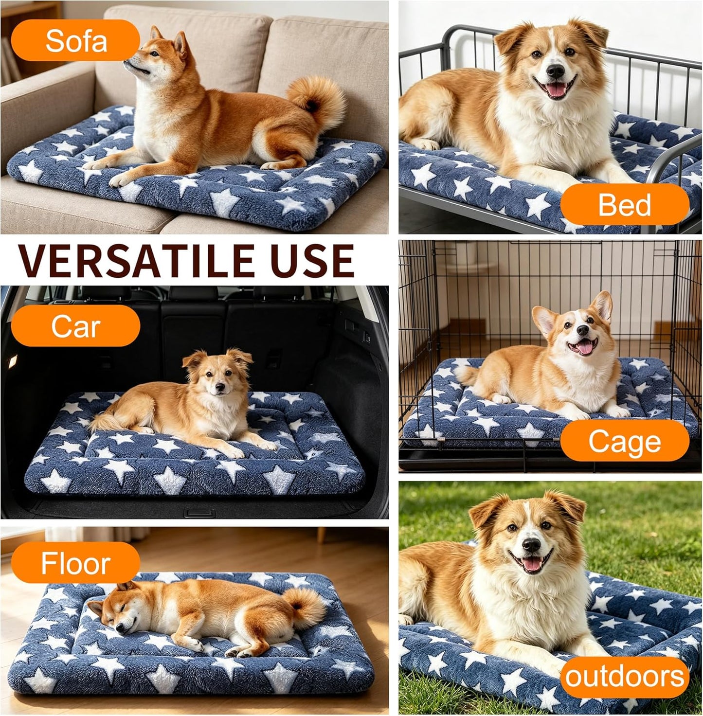 Dog Bed Mat, Reversible Crate Pad & Cute Dog Bed - Machine Washable Kennel Mat with Ultra Soft for Small Dogs (Cool/Warm), 24" x 18", Grey&Star