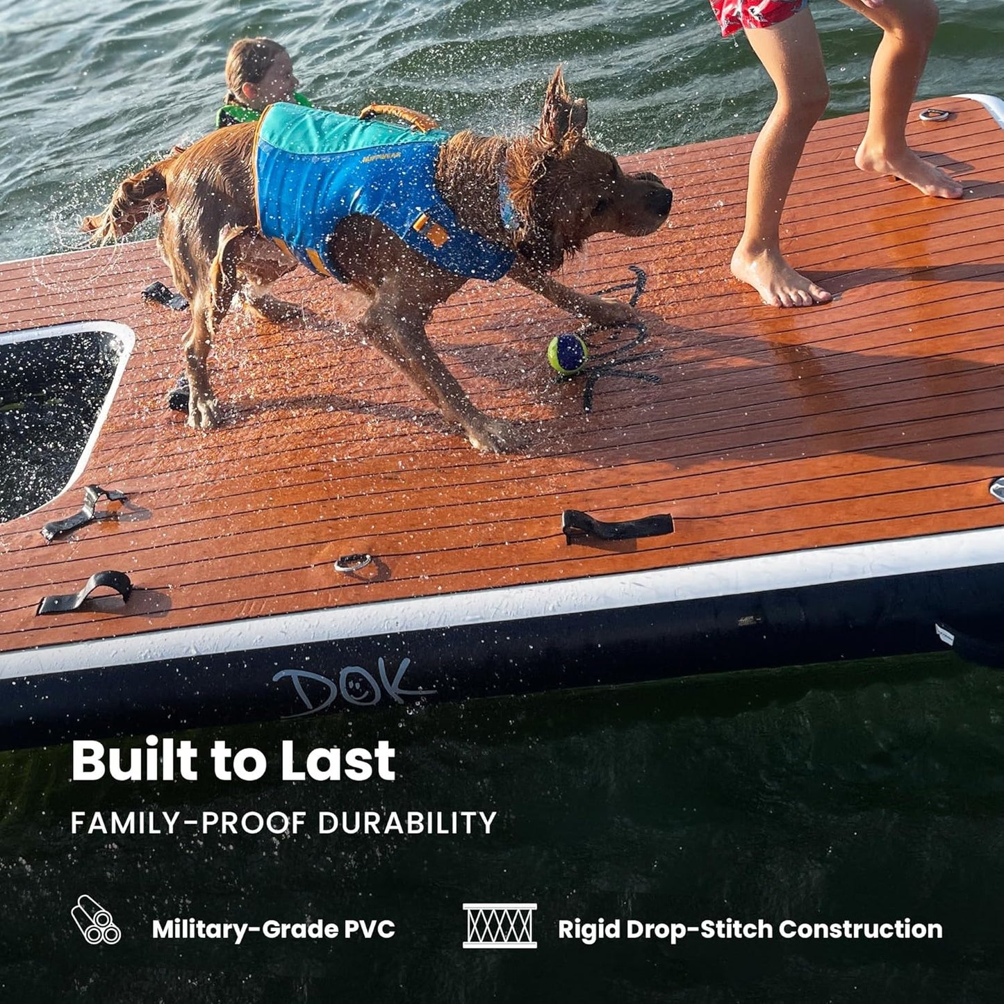 DOK Dog-DOK Inflatable Dock Platform: Safe & Easy Water Access for Dogs Up to 230 lbs; Floating Non-Slip EVA Foam with Dog Boat Ramp for Pool, Dock, & Lake | Military Grade & High Visibility