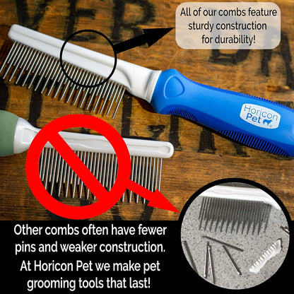 Detangling Dog Comb with Long & Short Stainless Steel Metal Teeth - Dogs, Cats & Small Animals for Removing Matted Fur, Knots & Tangles