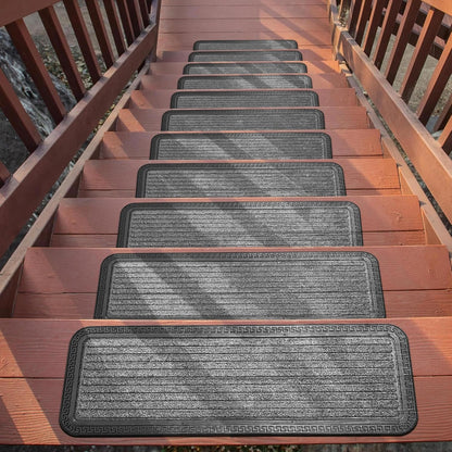 Ottomanson Outdoor Bullnose Stair Treads – Ribbed Heavy-Duty Non Slip Stair Mats – Strong Grip for Concrete, Brick & Textured Steps – Requires Fastening on Wooden & RV Steps, Pack of 5