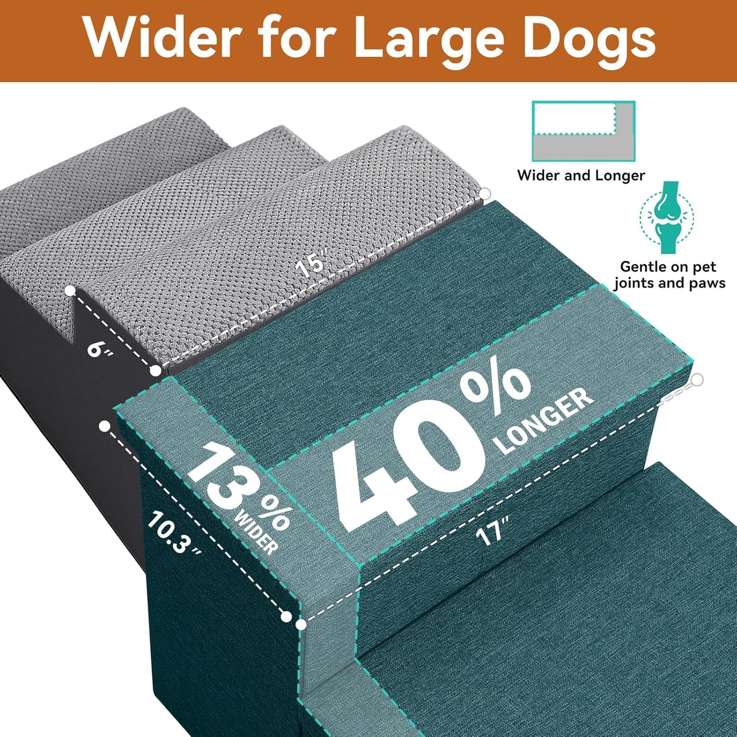 Zerbuger Wider Dog Ramp for High Bed with Storage 18" H, Foldable Dog Stairs for Small Medium Large Older Senior Animal, Sturdy Dog Step for Climbing Bed or Couch, Arthritis-Friendly (Gray, No Condo)