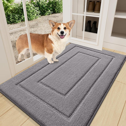 Smiry Dog Door Mat for Muddy Paws, Absorbs Moisture and Dirt, Low-Profile Entryway Mat with Non-Slip Backing, Entry Indoor Outdoor Doormat for Inside Floor (30x20 Inches, Grey, Striped)