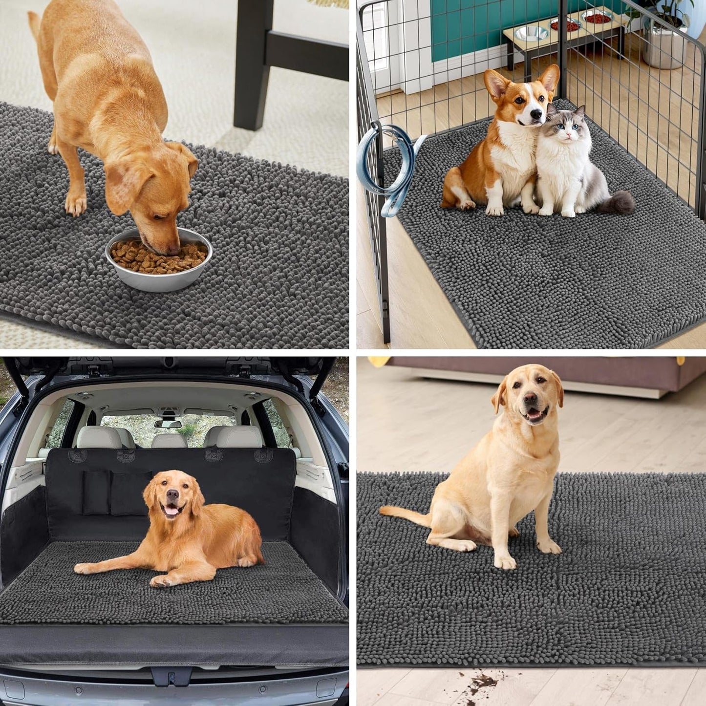 Ultra Absorbent Dog Door Mat for Muddy Paws, 60" x 36" Chenille Mud Mat for Dogs, Quick Dry, Trap Dirt Non-Slip Machine Washable Entry Rug for Indoor Outdoor Entrance, Dark Grey