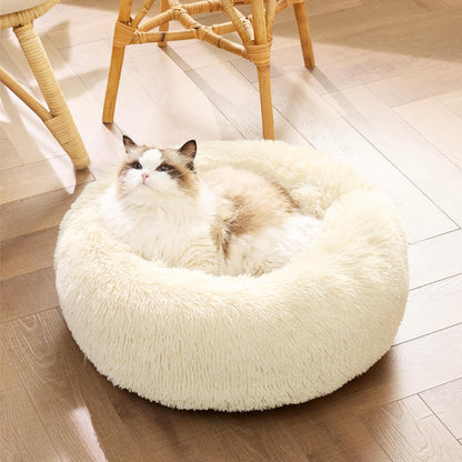 Bedsure Calming Dog Bed Medium Size Dog - Donut Washable Medium Pet Bed, 30 inches Anti-Slip Round Fluffy Plush Faux Fur Cat Bed, Fits up to 45 lbs Pets, Camel