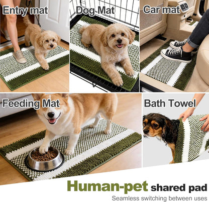 pobopobo Dog Door Mat for Muddy Paws - Absorbent & Washable Chenille Rug, Non-Slip Dirt Trapper for Indoor Outdoor Entryway, Quick Dry Pet Mat for Muddy Dogs (Striped Gray-Blue&White, 24" x 16")