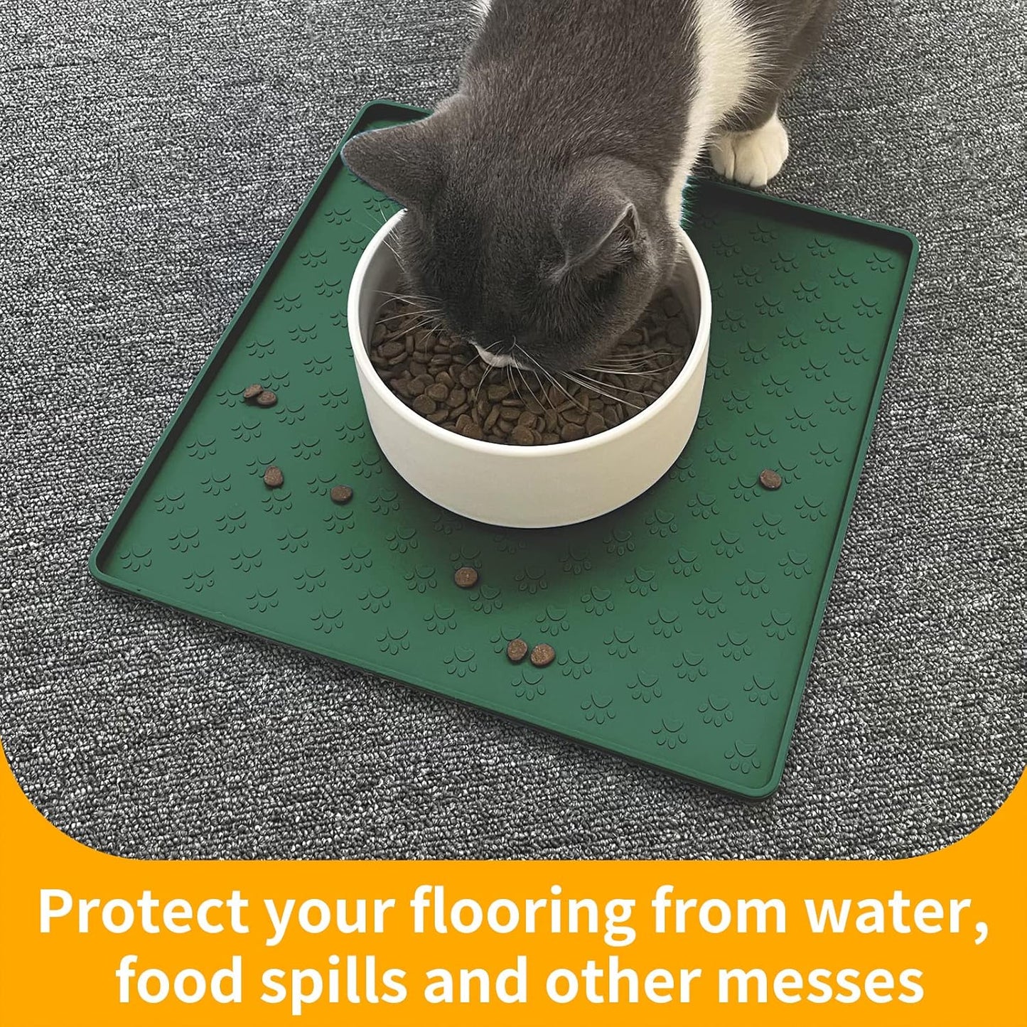 Ptlom Pet Placemat for Dog and Cat, Mat for Prevent Food and Water Overflow, Suitable for Small, Medium and Big Pet, 18" 12", Grey, Silicone