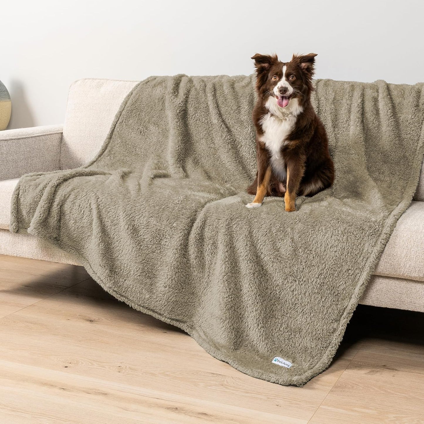 PetAmi Fluffy Waterproof Dog Blanket for Couch and Bed, Reversible Sherpa Pet Throw, Pee Proof Furniture Protector Sofa Cover, Washable Cat Blanket for Medium Large Dogs and Cats (Beige Cream, 60x80)