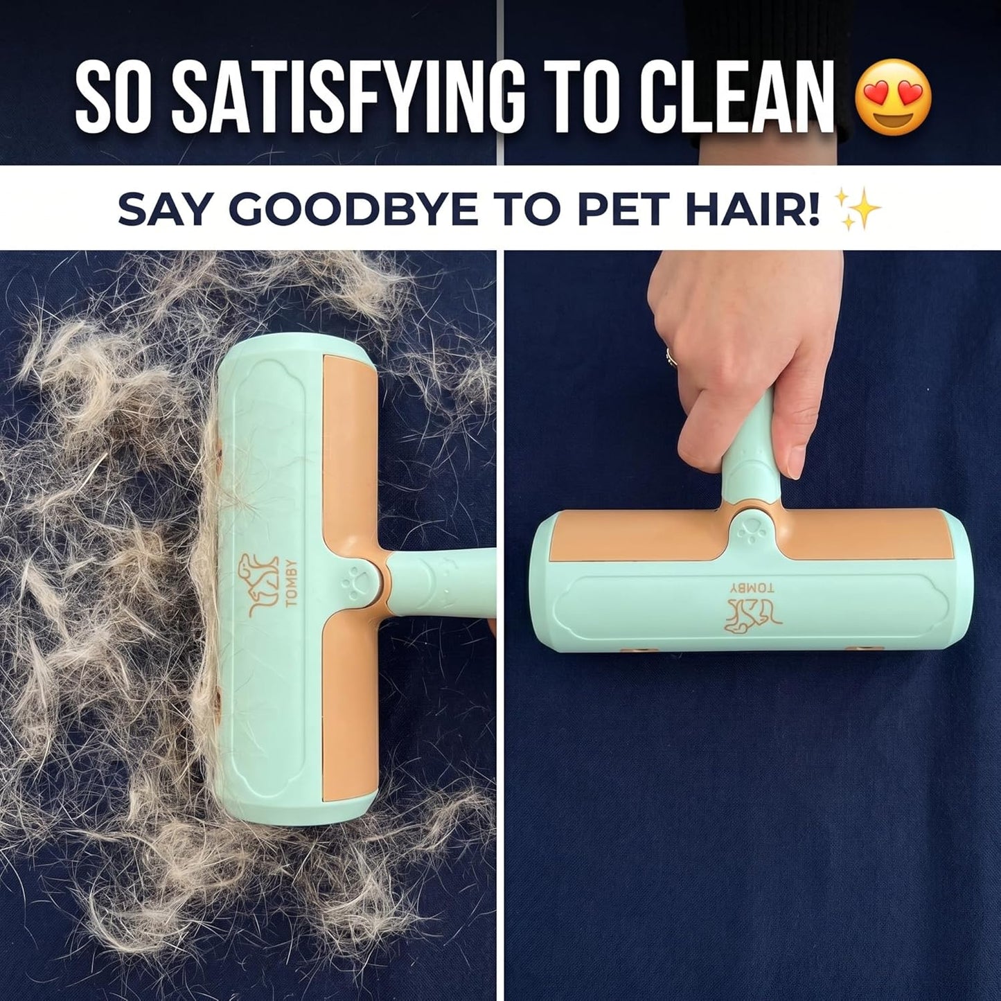 Tomby Reusable Pet Hair Remover Roller for Dog & Cat Hair, Lint Roller for Furniture, Couch, Carpet, Car, Rugs & Bedding, No Sticky Sheets, Easy Cleaning, Portable