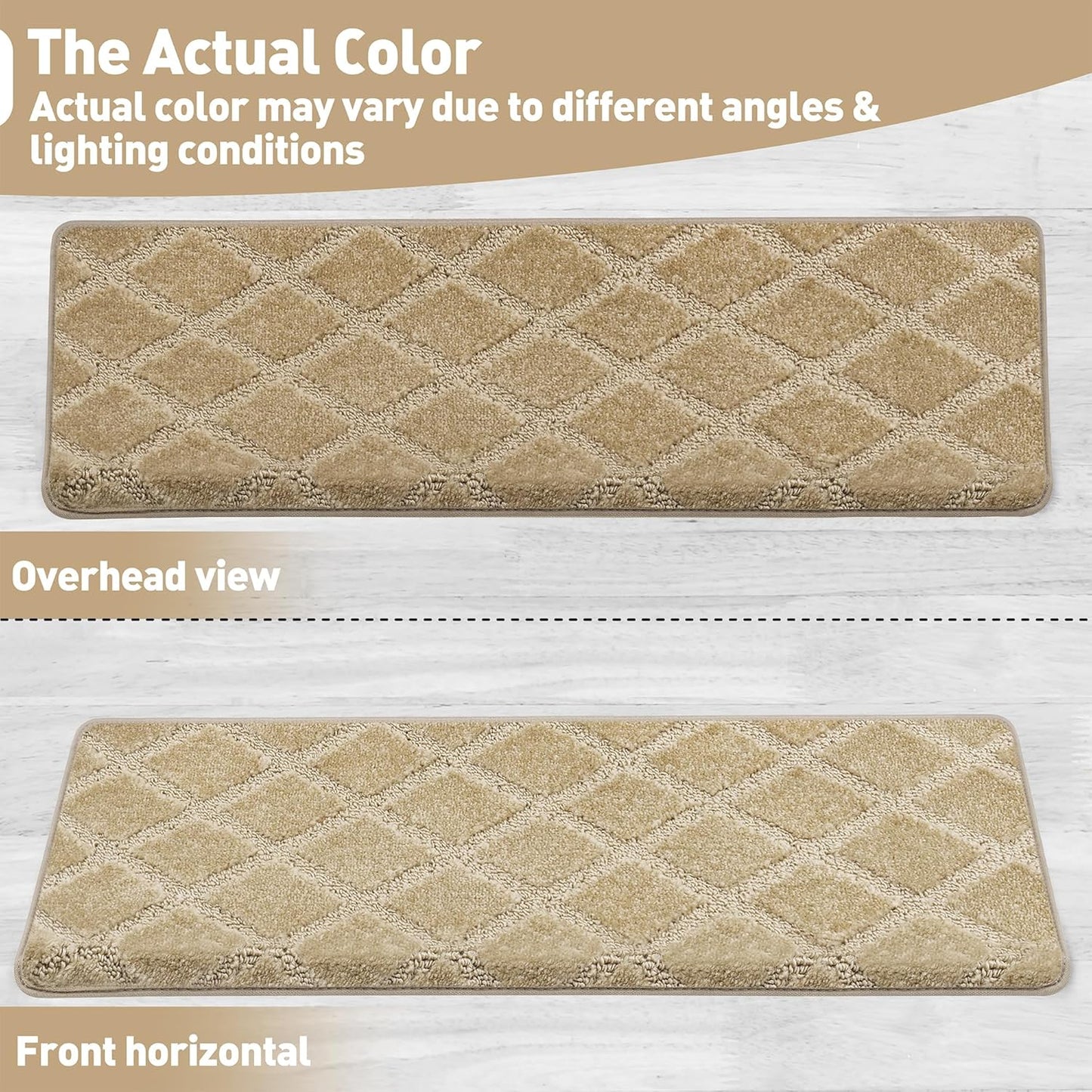 PURE ERA Bullnose Carpet Stair Treads Set Tape Free Non-Slip Indoor Stair Protectors Pet Friendly Rugs Covers Soft Skid Resistant Washable Reusable 9.5" x 30"(14 Pieces,Cream Gray)