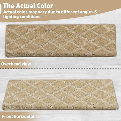 PURE ERA Bullnose Carpet Stair Treads Set Tape Free Non-Slip Indoor Stair Protectors Pet Friendly Rugs Covers Soft Skid Resistant Washable Reusable 9.5" x 30"(14 Pieces,Cream Gray)