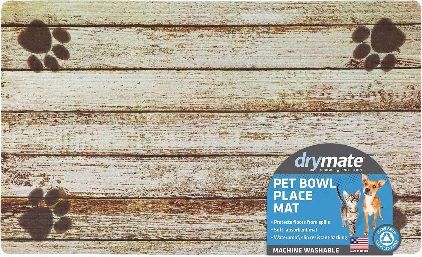 Drymate Pet Bowl Placemat, Dog & Cat Food Feeding Mat - Absorbent Fabric, Waterproof Backing, Slip-Resistant - Machine Washable/Durable (USA Made) (12” x 20”) (Indigo)