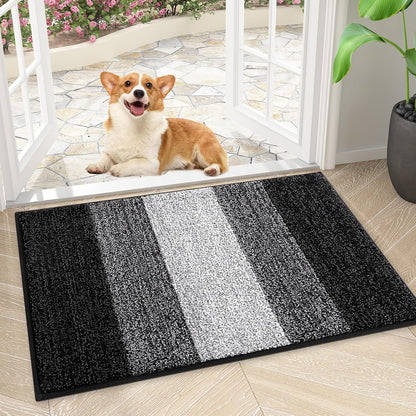 Smiry Dog Door Mat for Muddy Paws, Absorbs Moisture and Dirt, Low-Profile Entryway Mat with Non-Slip Backing, Entry Indoor Outdoor Doormat for Inside Floor (30x20 Inches, Grey, Striped)