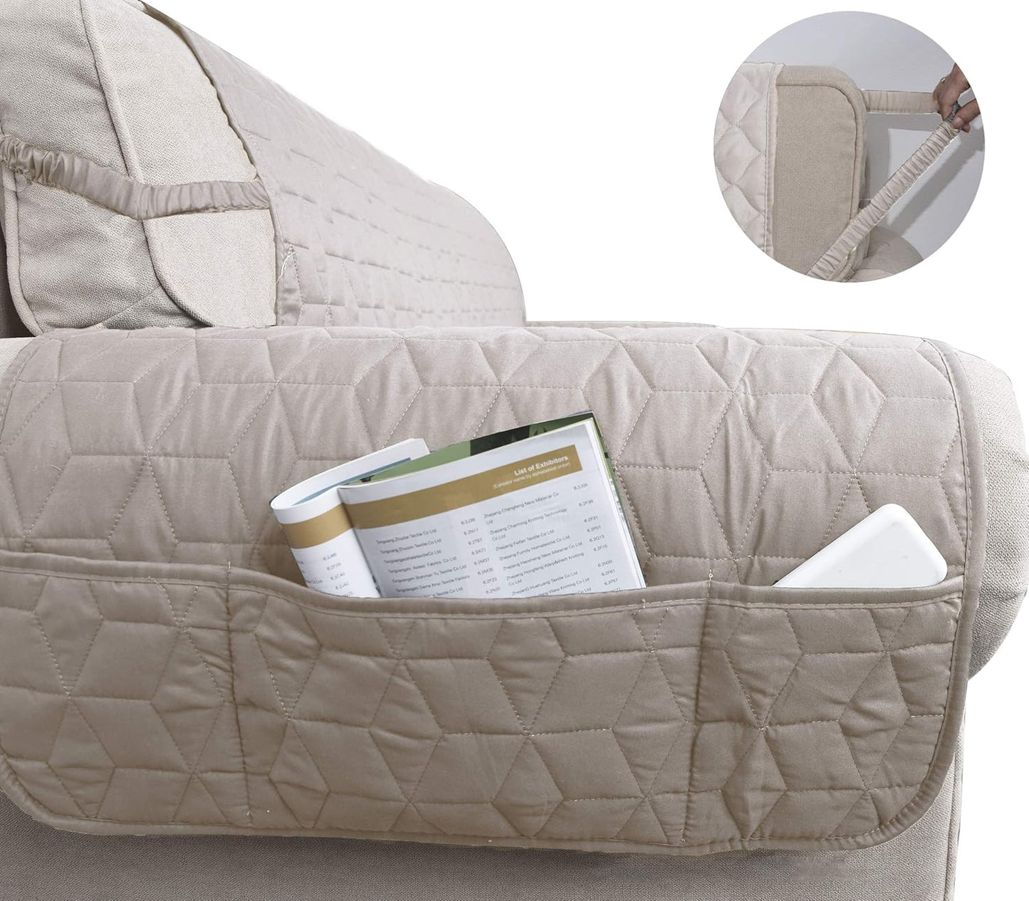 Ameritex Couch Sofa Slipcover 100% Waterproof Nonslip Quilted Furniture Protector for Dogs, Children, Pets, Machine Washable (Beige, 68")