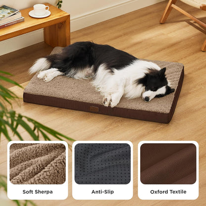 Bedsure Dog Beds Large Sized Dog - Comfy Flat Pet Beds with Removable Washable Cover, Orthopedic Egg Crate Foam Puppy Mat, Suitable for Pet Up to 65 lbs