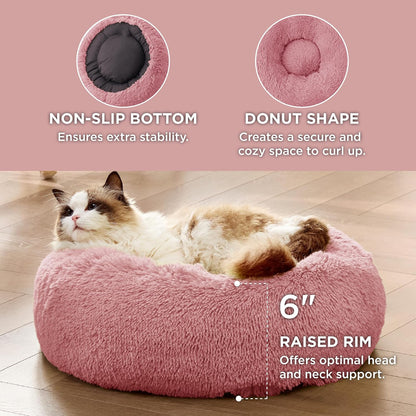 Bedsure Calming Dog Bed Medium Size Dog - Donut Washable Medium Pet Bed, 30 inches Anti-Slip Round Fluffy Plush Faux Fur Cat Bed, Fits up to 45 lbs Pets, Camel