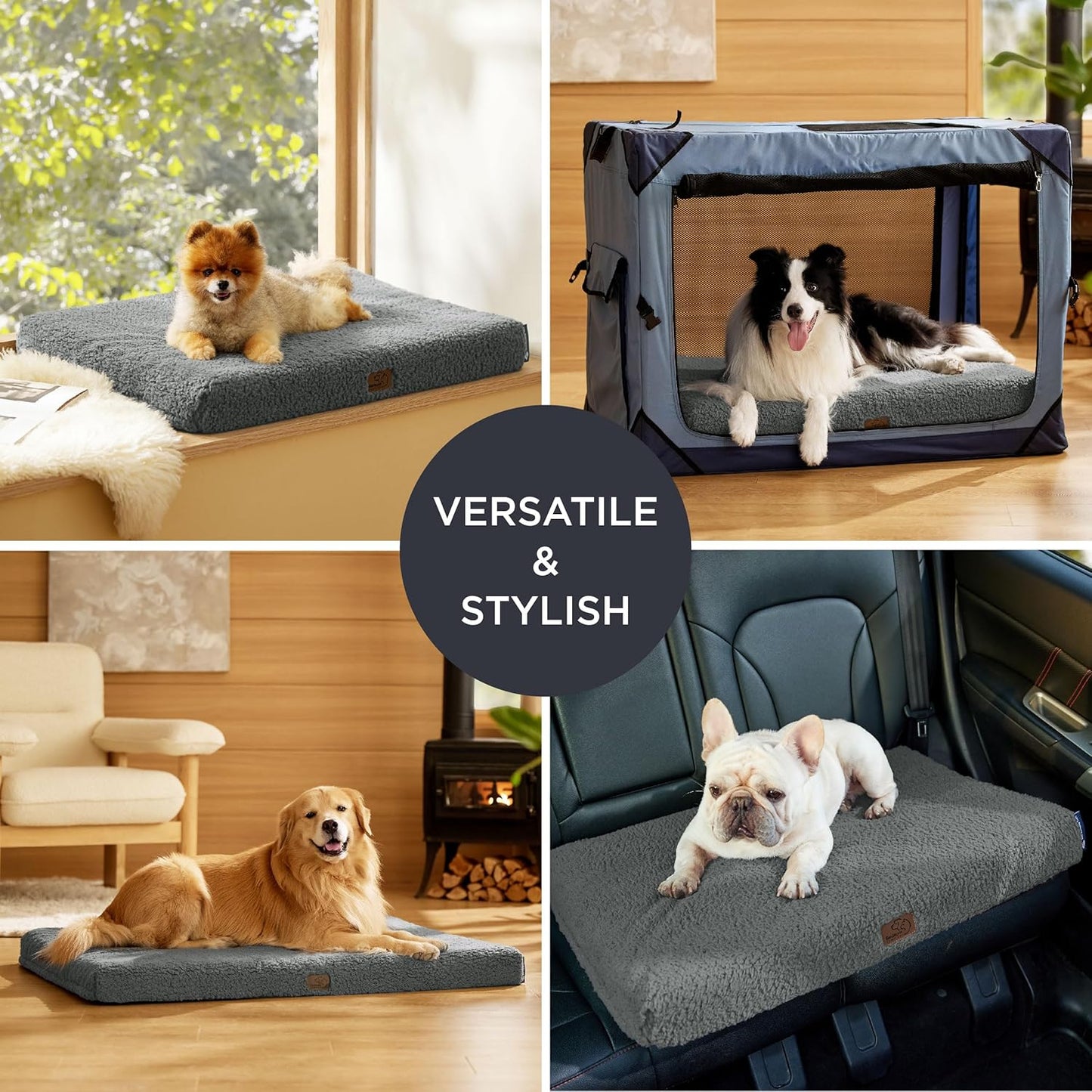 Bedsure Dog Beds Large Sized Dog - Comfy Flat Pet Beds with Removable Washable Cover, Orthopedic Egg Crate Foam Puppy Mat, Suitable for Pet Up to 65 lbs