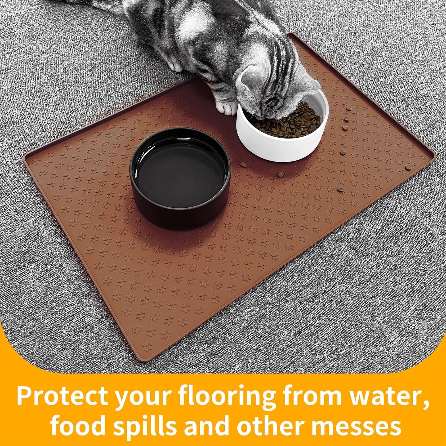 Ptlom Pet Placemat for Dog and Cat, Mat for Prevent Food and Water Overflow, Suitable for Small, Medium and Big Pet, 18" 12", Grey, Silicone