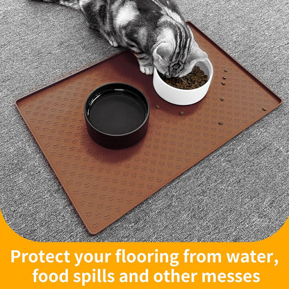 Ptlom Pet Placemat for Dog and Cat, Mat for Prevent Food and Water Overflow, Suitable for Small, Medium and Big Pet, 18" 12", Grey, Silicone