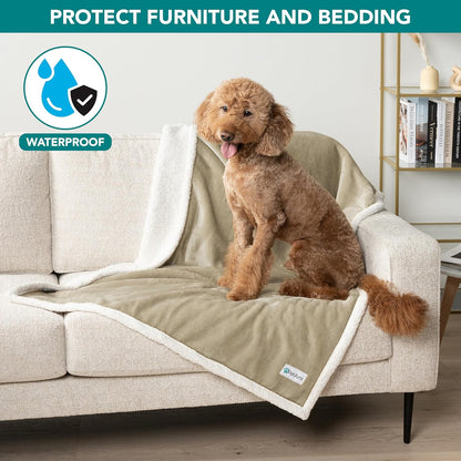PetAmi Waterproof Dog Blanket for Couch, Large 60x40, Pee Proof Sherpa Fleece Reversible Pet Throw, Furniture Protector for Bed Sofa Kennel, Soft Washable Cover for Medium Dogs Cats, Grey Sherpa