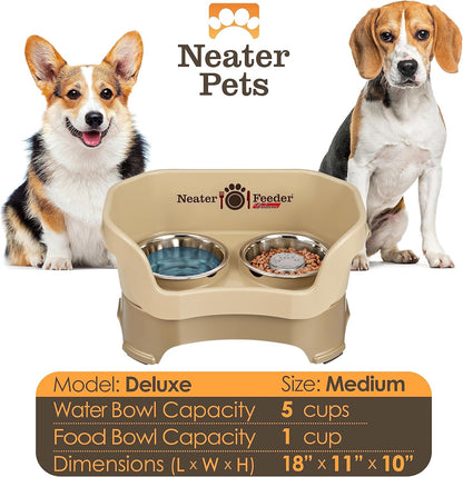 Neater Pet Brands Neater Feeder Deluxe Mess Proof Dog Bowls Elevated for Large Dogs Over 40 lbs, Made in USA, No Spill Raised Dog Food Bowl Stand Feeding Station, Food and Water Bowl Set, Black