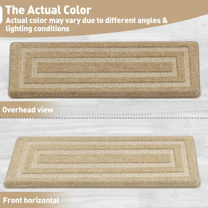 PURE ERA Bullnose Carpet Stair Treads Set Tape Free Non-Slip Indoor Stair Protectors Pet Friendly Rugs Covers Soft Skid Resistant Washable Reusable 9.5" x 30"(14 Pieces,Cream Gray)