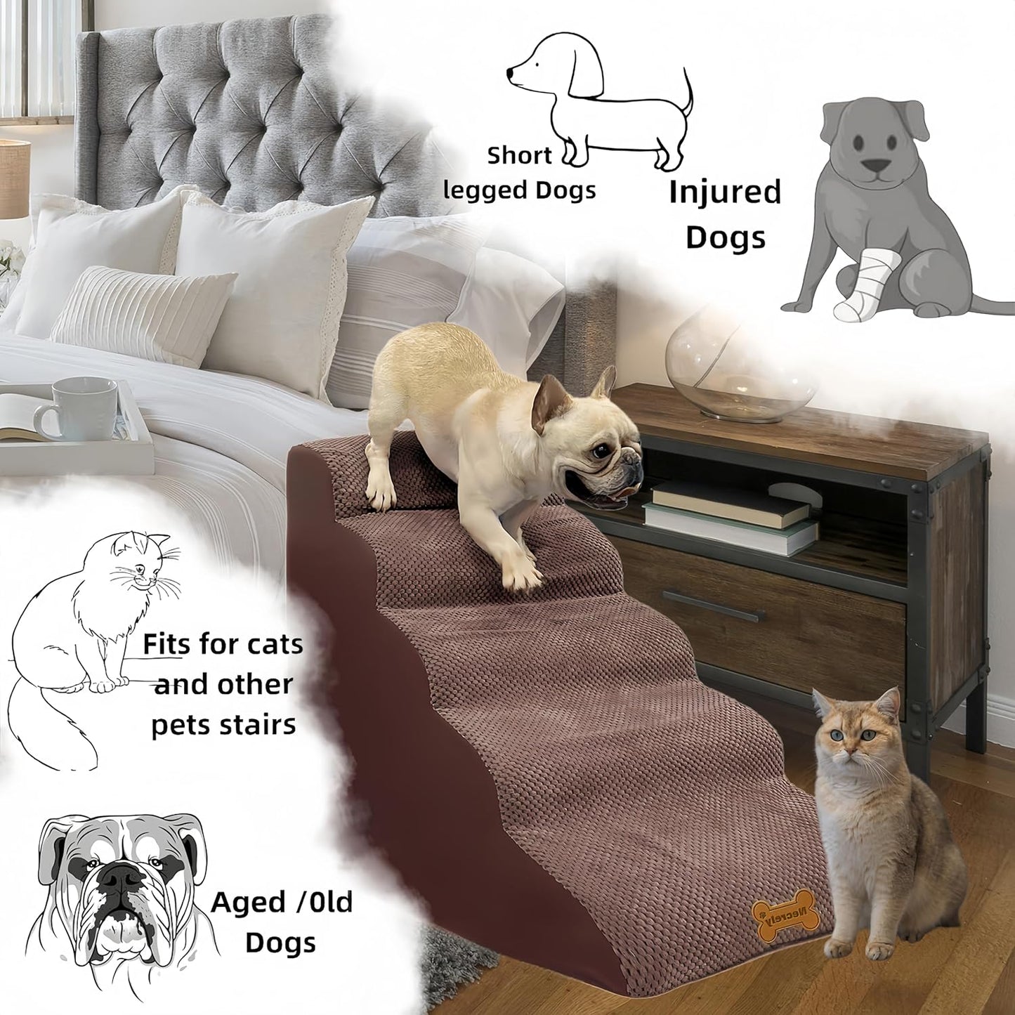 Necrely 4-Step Dog Stairs for High Beds 18-24 Inch Pet Steps 2 3 4 5 Tier Ladder Non-Slip Sturdy Ramp Small Medium Large Dog Steps to Couch Bed Old Dogs Balanced Pet Stairs for Getting on Bed