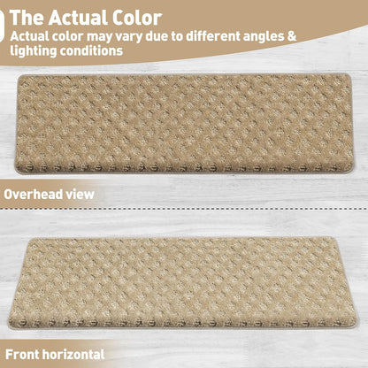 PURE ERA Bullnose Carpet Stair Treads Set Tape Free Non-Slip Indoor Stair Protectors Pet Friendly Rugs Covers Soft Skid Resistant Washable Reusable 9.5" x 30"(14 Pieces,Cream Gray)