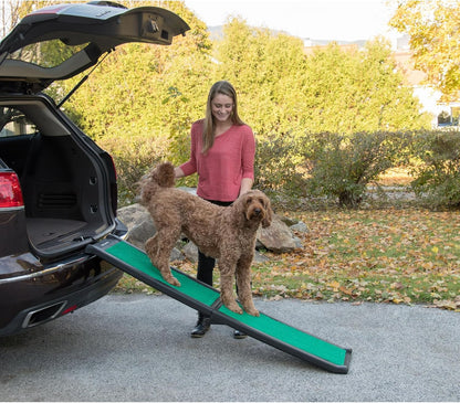 Pet Gear Travel Lite Ramps for Dogs and Cats, Compact Easy-Fold, Lightweight and Portable, Built-in Carry Handle, Supports 150lbs, Size 66" x 16", Green Trax- supertraX