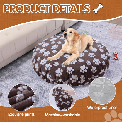 BALAPET Washable Dog Bed Covers Replacement Round Waterproof Bed Cover for Dog Soft Pet Bed Cover with Lovely Dog Paw Print and Double-Sided Usable Design,Cover Only(Dark Gray,45 * 45 * 11in)