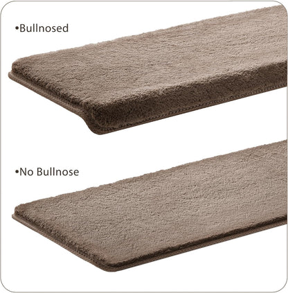PURE ERA Carpet Stair Treads Ultra Plush 9.5" X 30"Soft Bullnose Indoor Stair Protectors Pet-Friendly Non-Slip Skid Resistant Tape Free Washable Reusable(14 Pieces, Cream Gray)