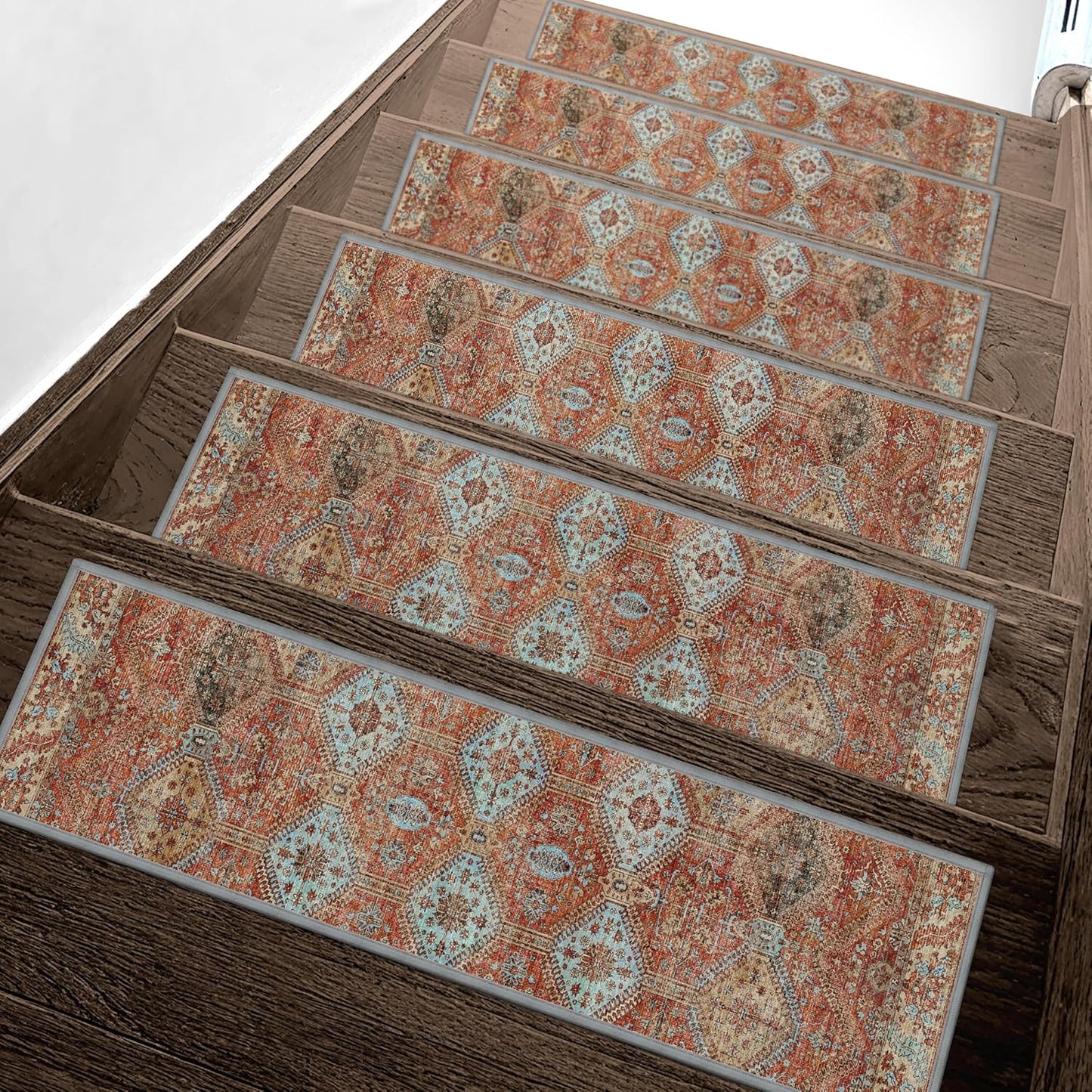 sarben Non Slip Stair Treads for Wooden Steps 15PCS - 8"x30" Indoor Safety Carpet, Edging Mats with TPE Adhesive Backing, Pet and Elderly Friendly Stair Rugs (Taupe) - Colors A