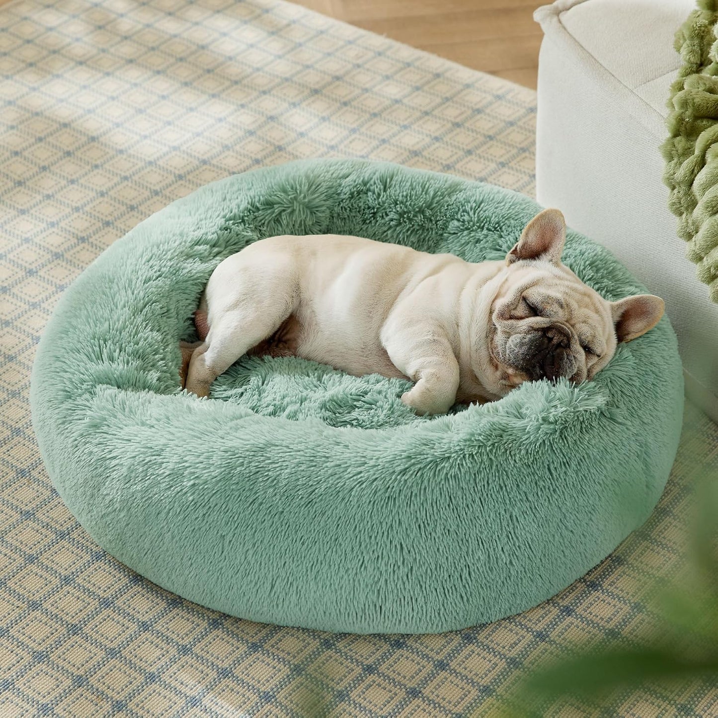 Bedsure Calming Dog Bed Medium Size Dog - Donut Washable Medium Pet Bed, 30 inches Anti-Slip Round Fluffy Plush Faux Fur Cat Bed, Fits up to 45 lbs Pets, Camel