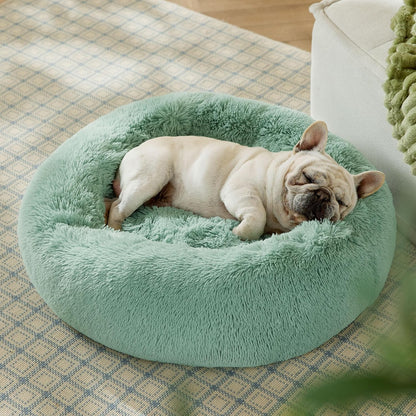 Bedsure Calming Dog Bed Medium Size Dog - Donut Washable Medium Pet Bed, 30 inches Anti-Slip Round Fluffy Plush Faux Fur Cat Bed, Fits up to 45 lbs Pets, Camel
