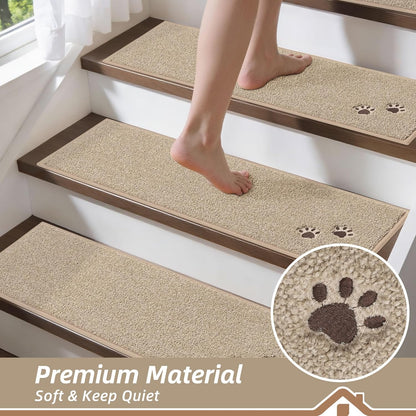 BEQHAUSE Stair Treads for Wooden Steps 28inX9in, Non Slip Carpet Stair Treads Indoor Stair Runners Machine Washable, Soft Stair Rugs Mat Surface Polyester TPE Backing, 4pcs, Charcoal