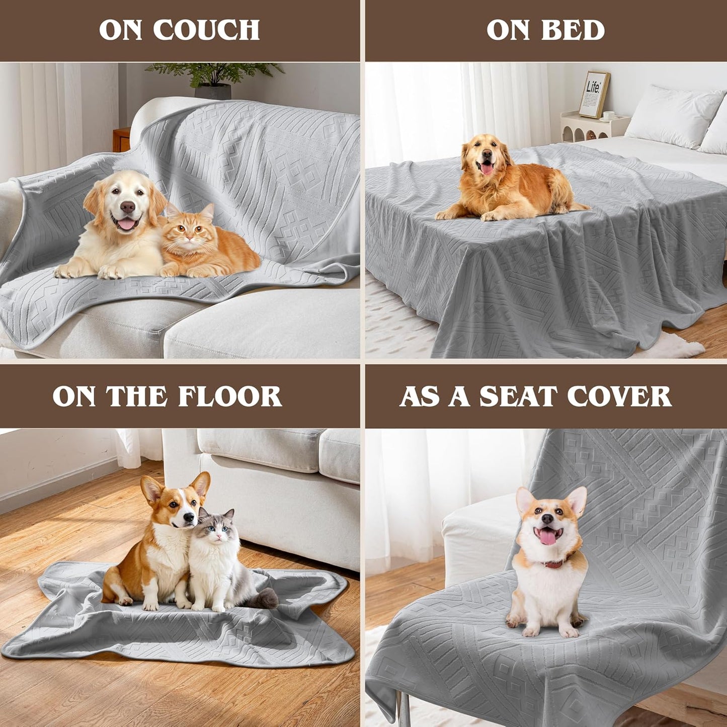 Waterproof Couch Cover, Reversible, Pet-Friendly, Washable and Anti-Slip Couch Covers for Sofa Protection with 3 Cushions, Sofa Slipcovers for Dogs and Cats (71×118in/Brown)