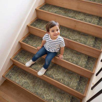 sarben Non Slip Stair Treads for Wooden Steps 15PCS - 8"x30" Indoor Safety Carpet, Edging Mats with TPE Adhesive Backing, Pet and Elderly Friendly Stair Rugs (Taupe) - Colors B